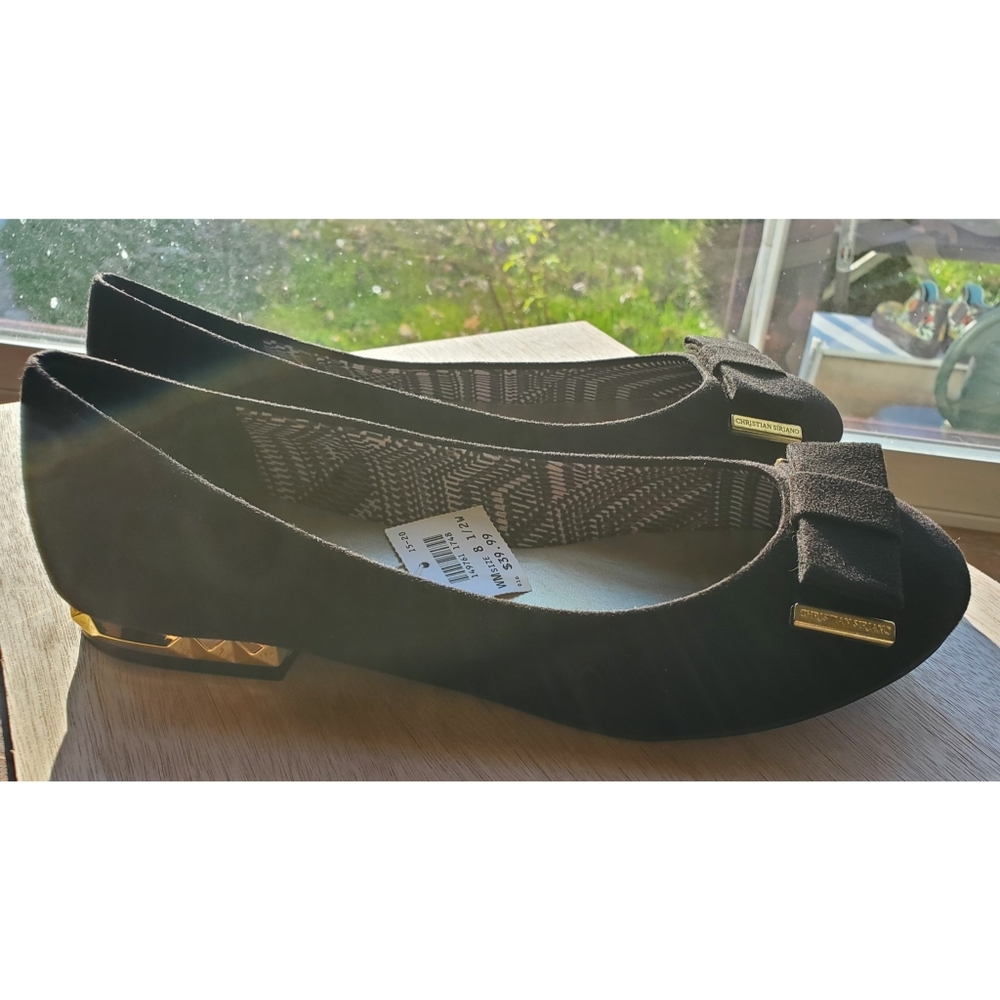 Christian Siriano for Payless Black Suede Round Toe Flats w/ Bow size 8.5 wide